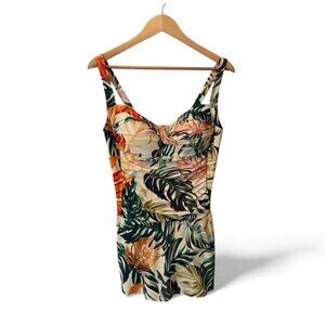 Tropical Escape Women’s Swim Dress Size 16 Blue Green Yellow Floral One Piece